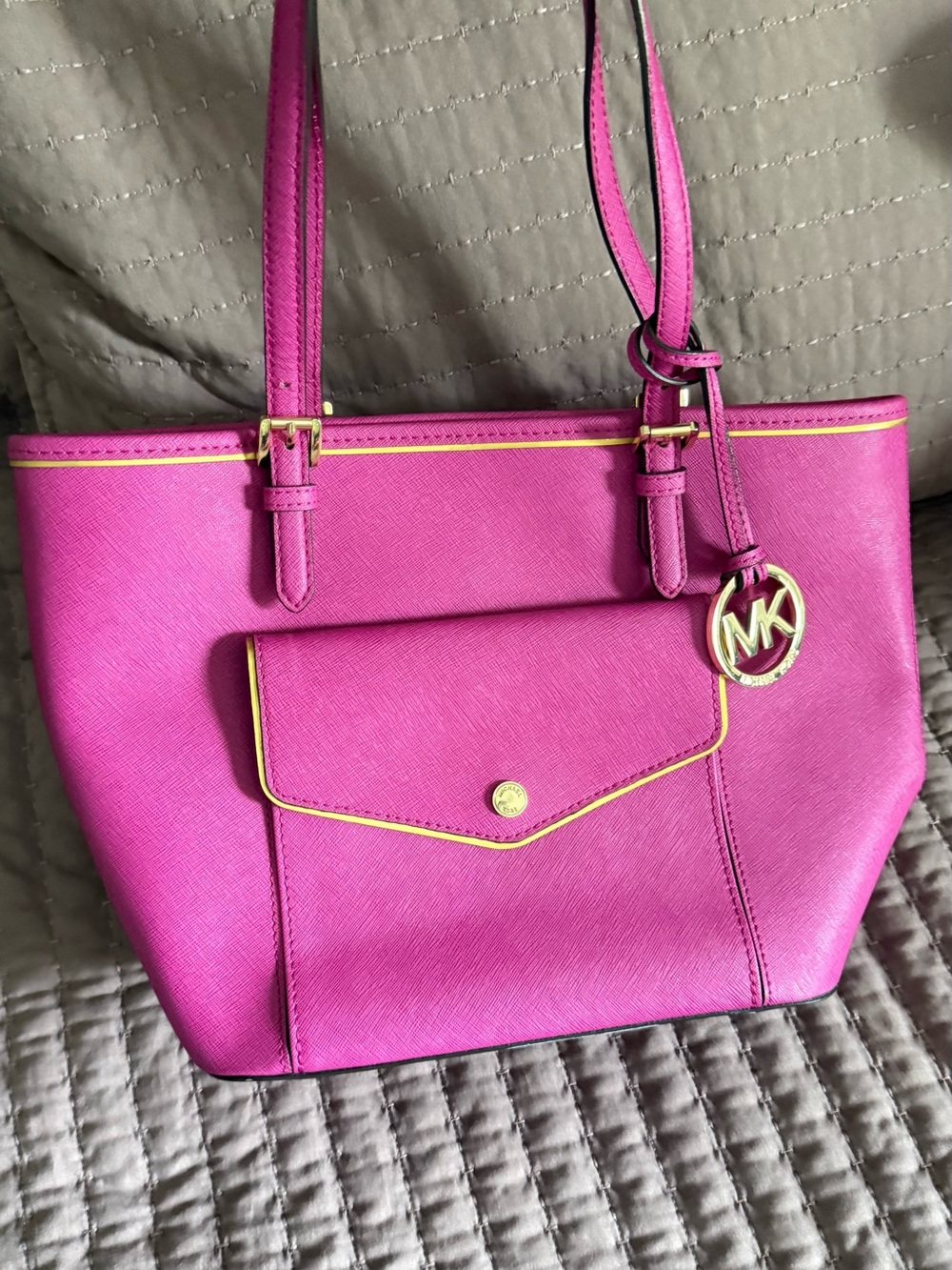 Michael Kors Hot Pink Tote with Gold Accent